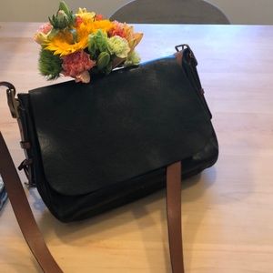 Fossil black leather messenger bag